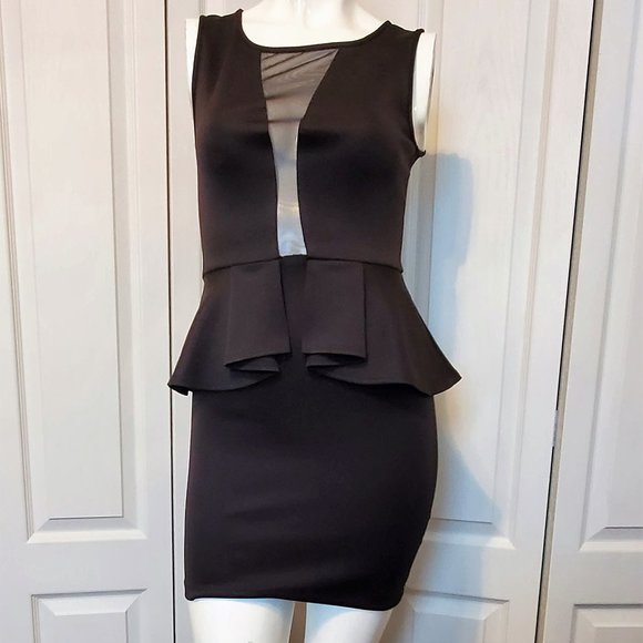 Guess Black Fit n Flare Sheer Cocktail Dress - Picture 1 of 6